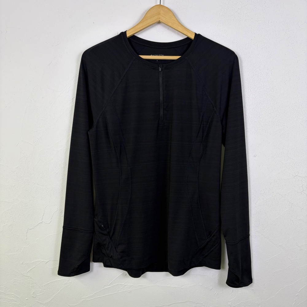 Athleta Pacifica Illume UPF Fitted Top Pullover Women Large Black Long Sleeve